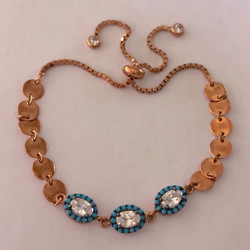 925 Silver turquoise slider tennis bracelet 14k rose gold plated